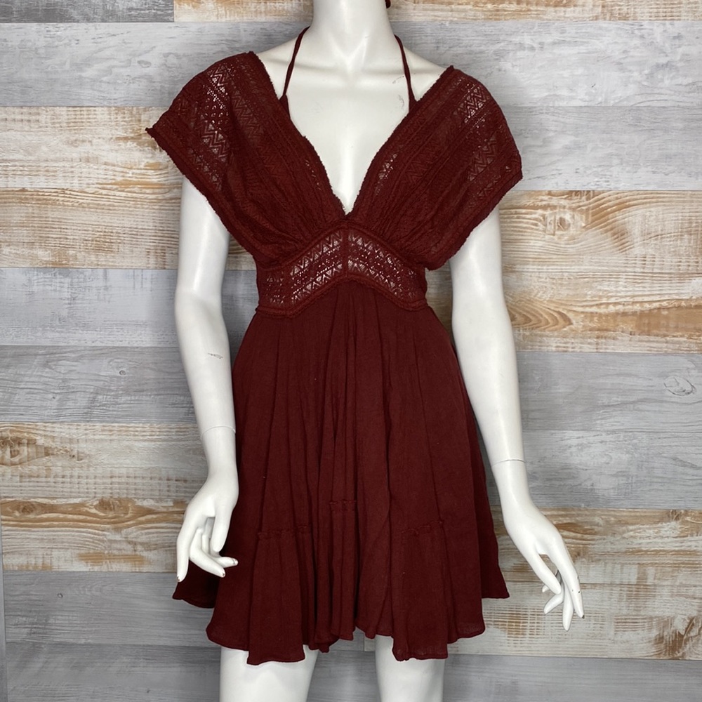 Free People La Vida Loca Mini Dress burgundy size XSmall